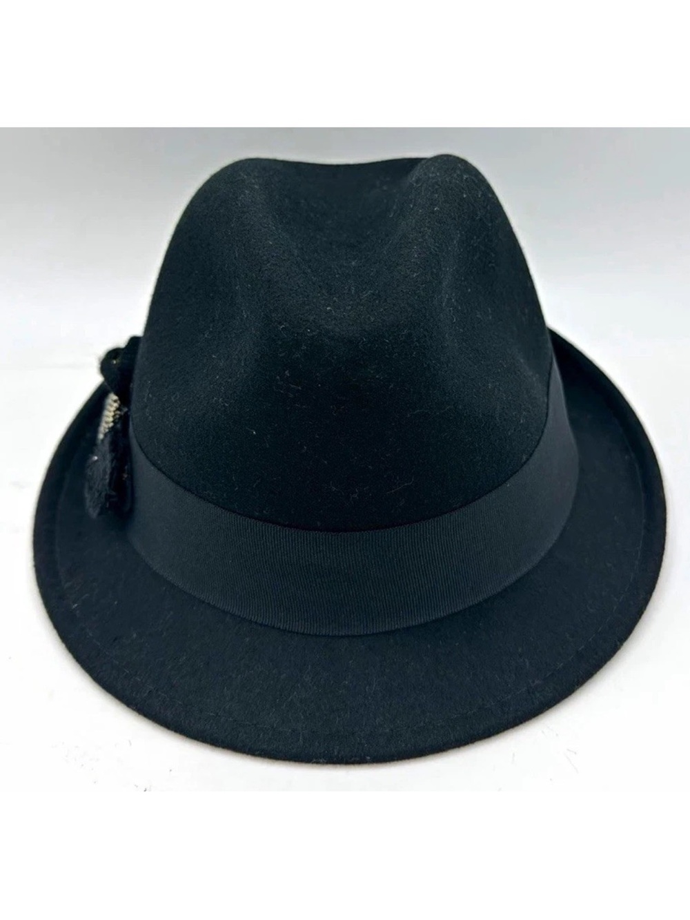 Scala Collection Black 100% Wool Fedora Hat One Size Button Tassel Accent Women